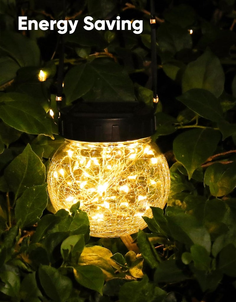 PARTPHONER Solar Lights Outdoor Waterproof 12-Pack, Solar Powered Hanging Lantern Cracked Glass Hanging Globes for Yard Decor Christmas Decoration, Shepherd Hook, Garden Tree Table Ornaments, Warm - Image 4